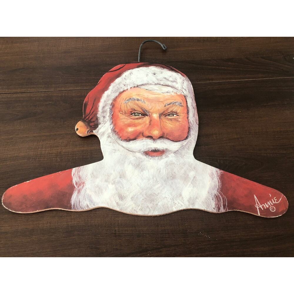 Vintage Annie Rhinehart Wood Santa Claus Head Clothes Hanger Grannycore